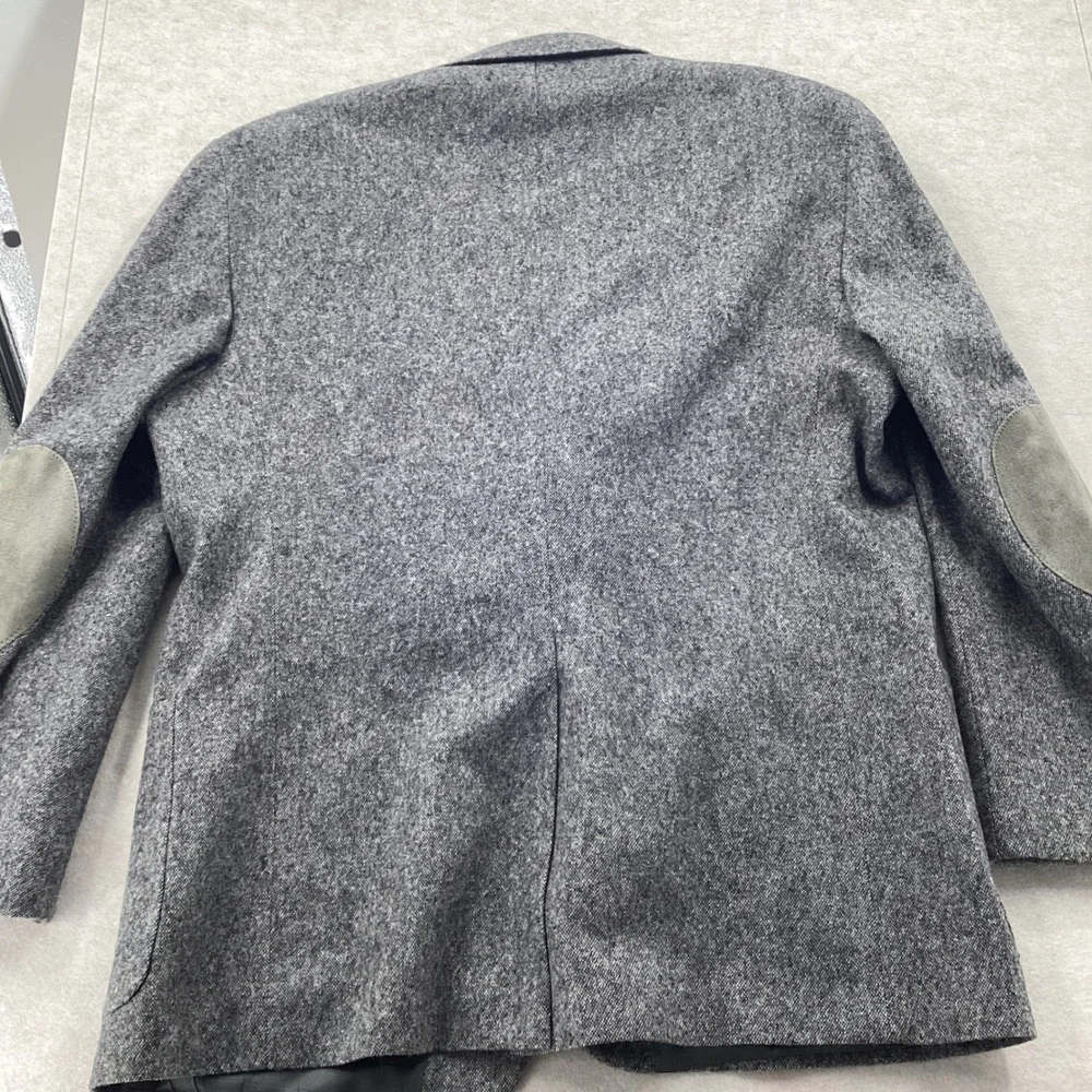 Brookleigh Mens 44R Grey Donegal Tweed Blazer Elbow Patches Made in USA